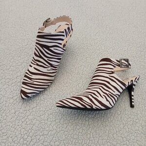 Seven Dials Brown and White Zebra Print Slingback Stiletto Booties Size 9.5
